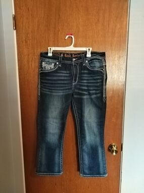 Rock Revival Dark Blue Distressed Cropped Jeans
